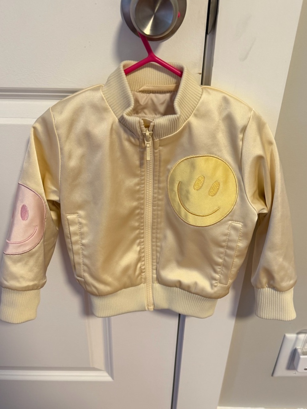 Molo Cream Satin Jacket with Smiley Patches